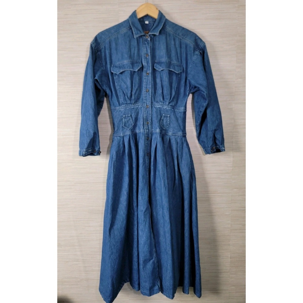 Ruff Hewn Women's Vintage 80s Denim‎ Maxi Dress Western Prairie Made USA M
